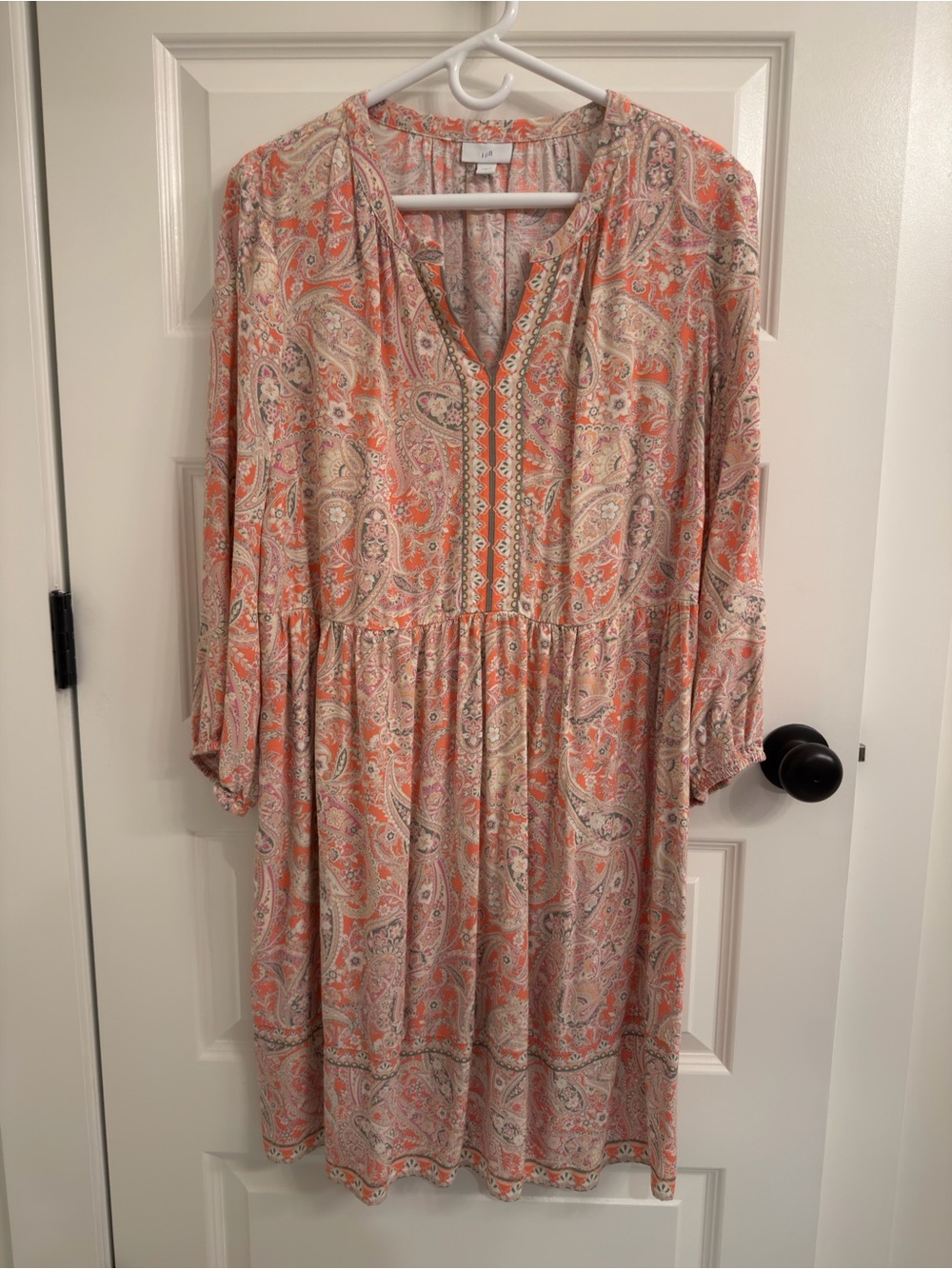J. Jill Coral and Cream Paisley Midi Dress